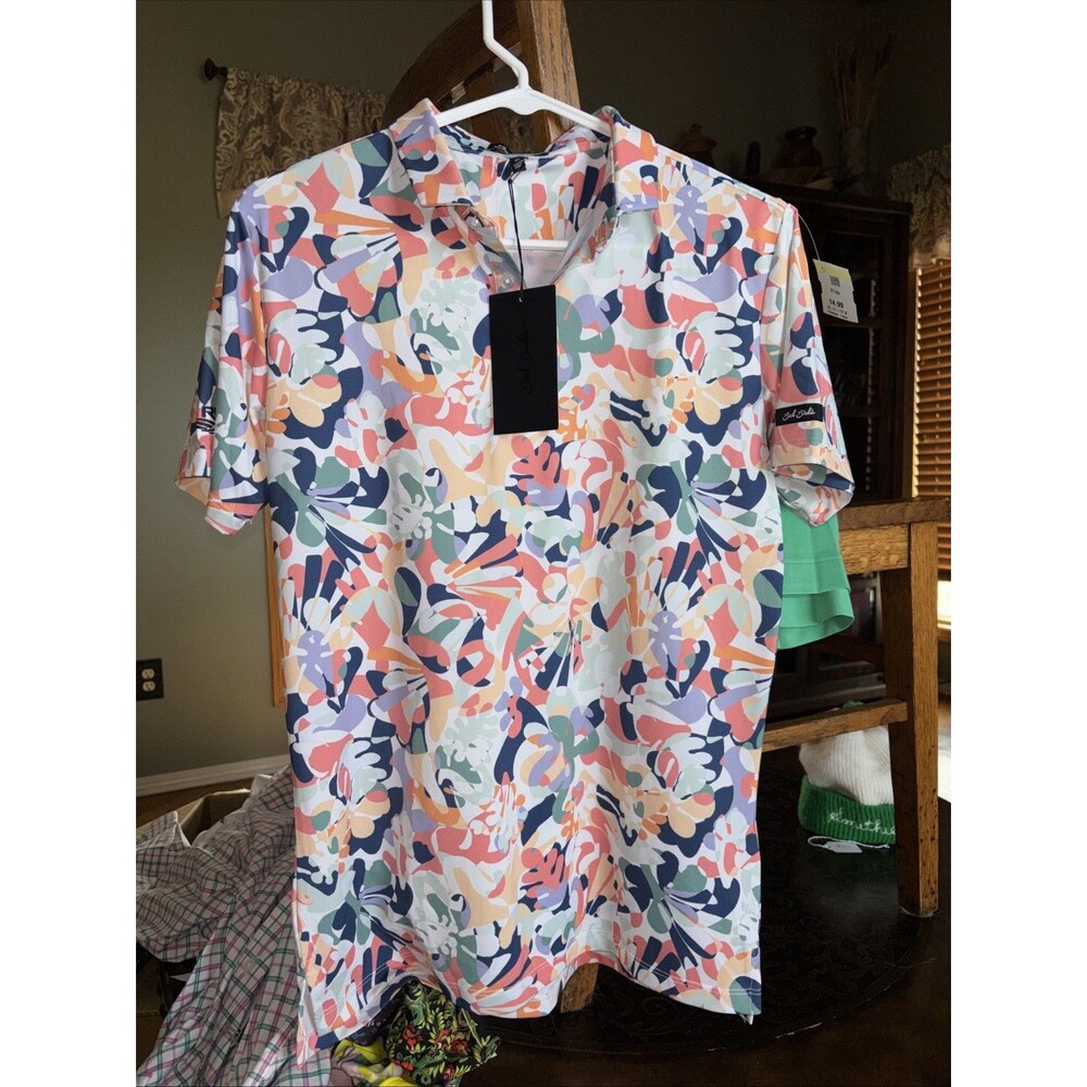 NWT Bad Birdie Polo Shirt Juniors XL Colorful Abstract Pattern Golf Club PGA New